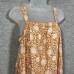 Old Navy Maxi Dress Women's Large Tan Orange Boho Cottagecore Ruffle Sleeveless